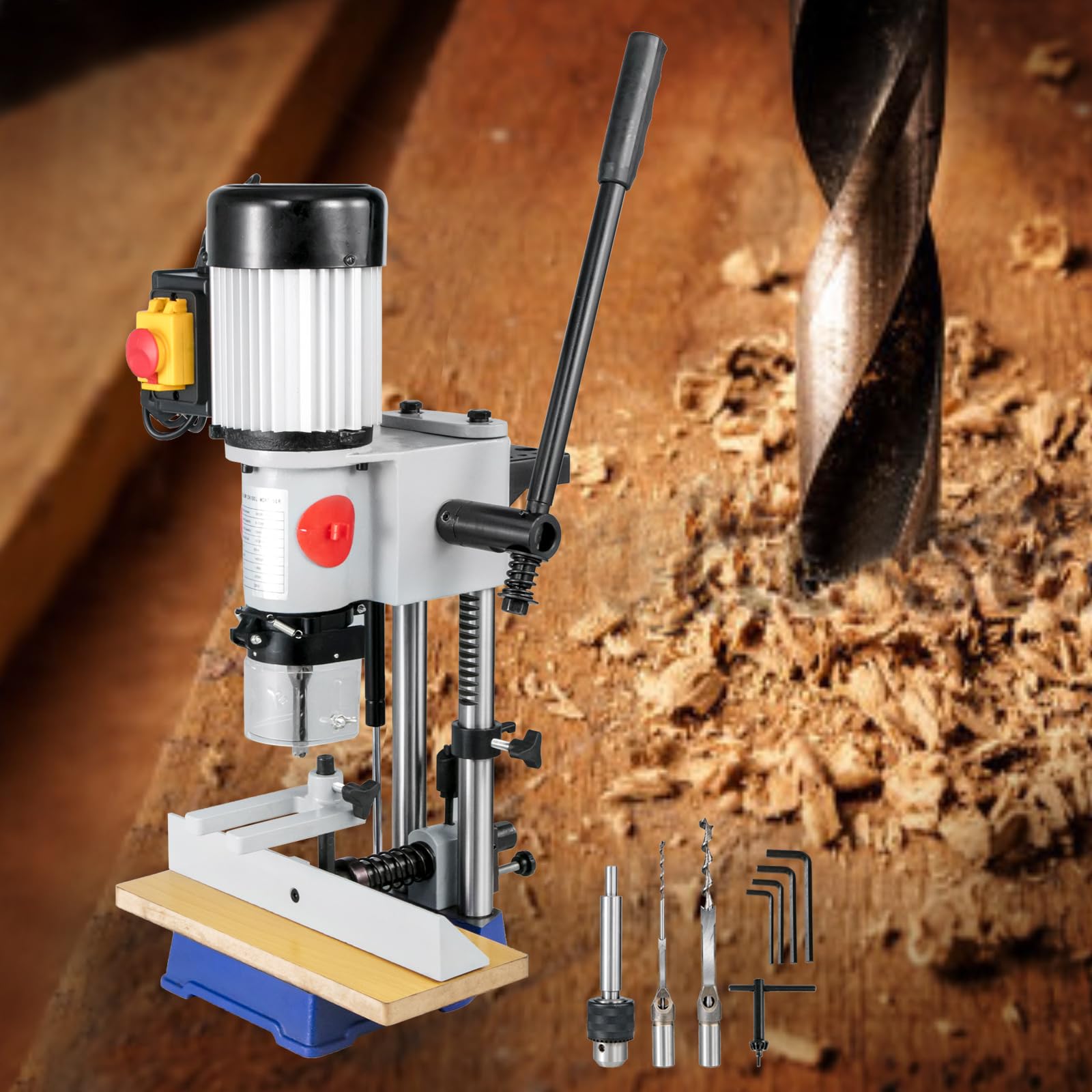 VEVOR Mortaiseuse à Bédane Carré, 370 W, Machine à Percer Bois d'Établi Électrique, Capacité du Burin 6-12 mm, Capacité du Mandrin 13 mm, 1400 tr/min, Facile à Installer, pour Travail Perçage du Bois