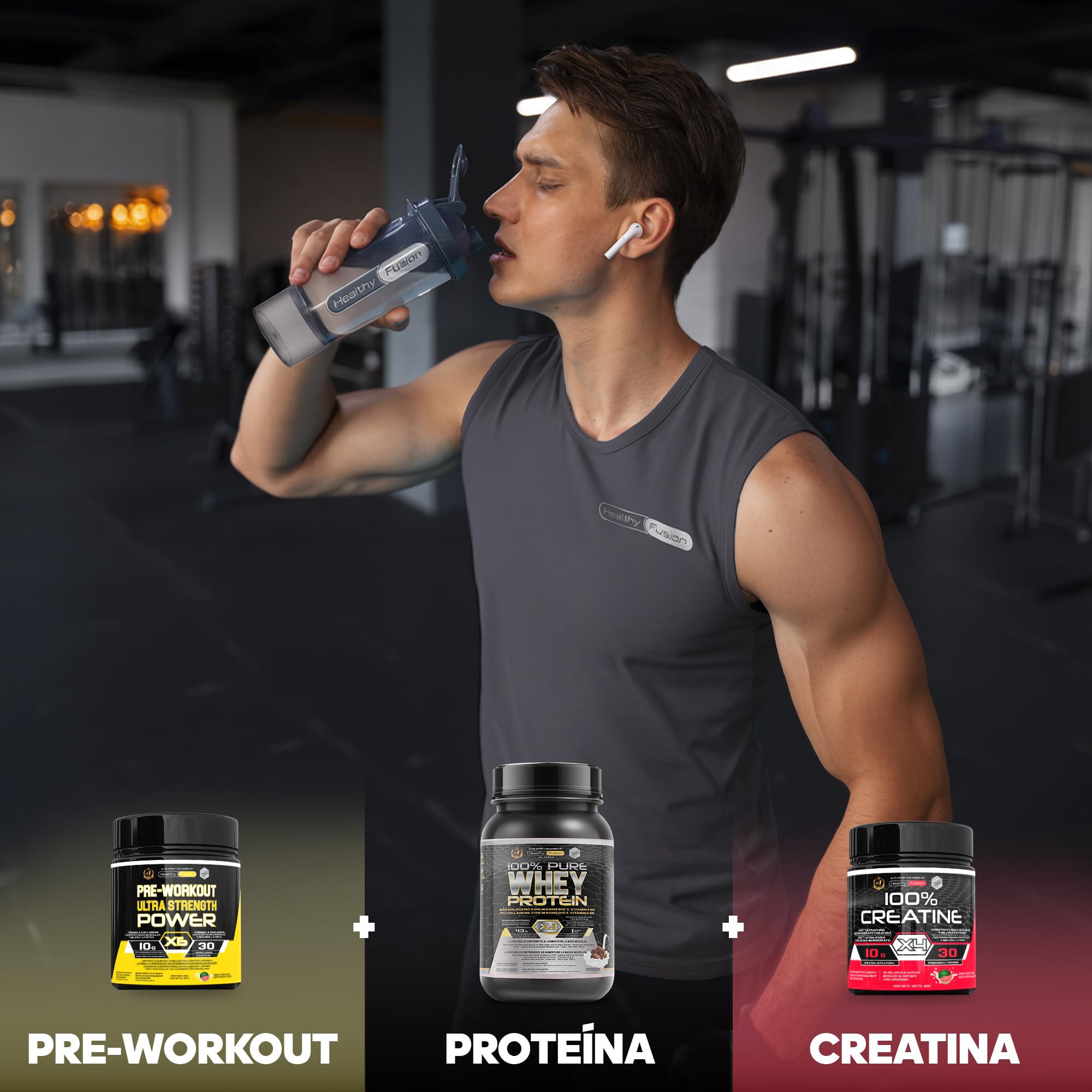 Healthy Fusion Pack Creatina Monohidrato Micronizada 300 g Sabor Sandía + Pre-Workout 300 g Sandía | Beta-Alanina, Taurina y Cafeína | Fuerza, Energía, Alta Solubilidad, Rendimiento Físico