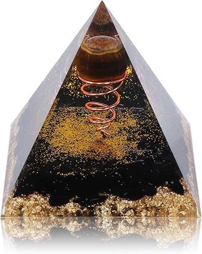 Pirámide de orgón, pirámide de cristales y piedras curativas, bola de cristal de ojo de tigre para protección de chakras para el estrés, reduce la