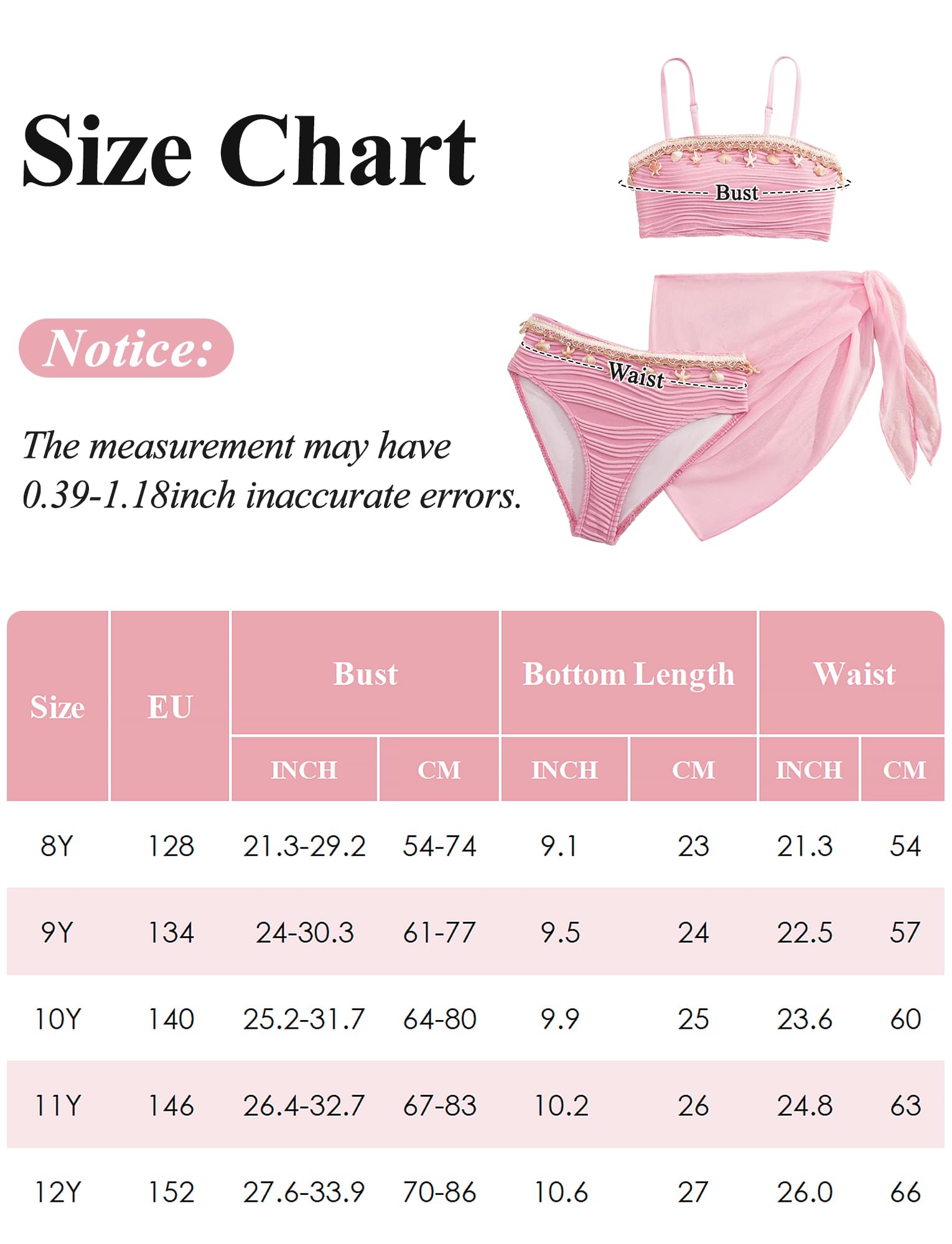 SEAUR Bikini Ragazza Costume da Bagno a Triangolo Mode 3 Pezzi Abbigliamento da Spiaggia Bambina Tankini Estivo 8-12 Anni