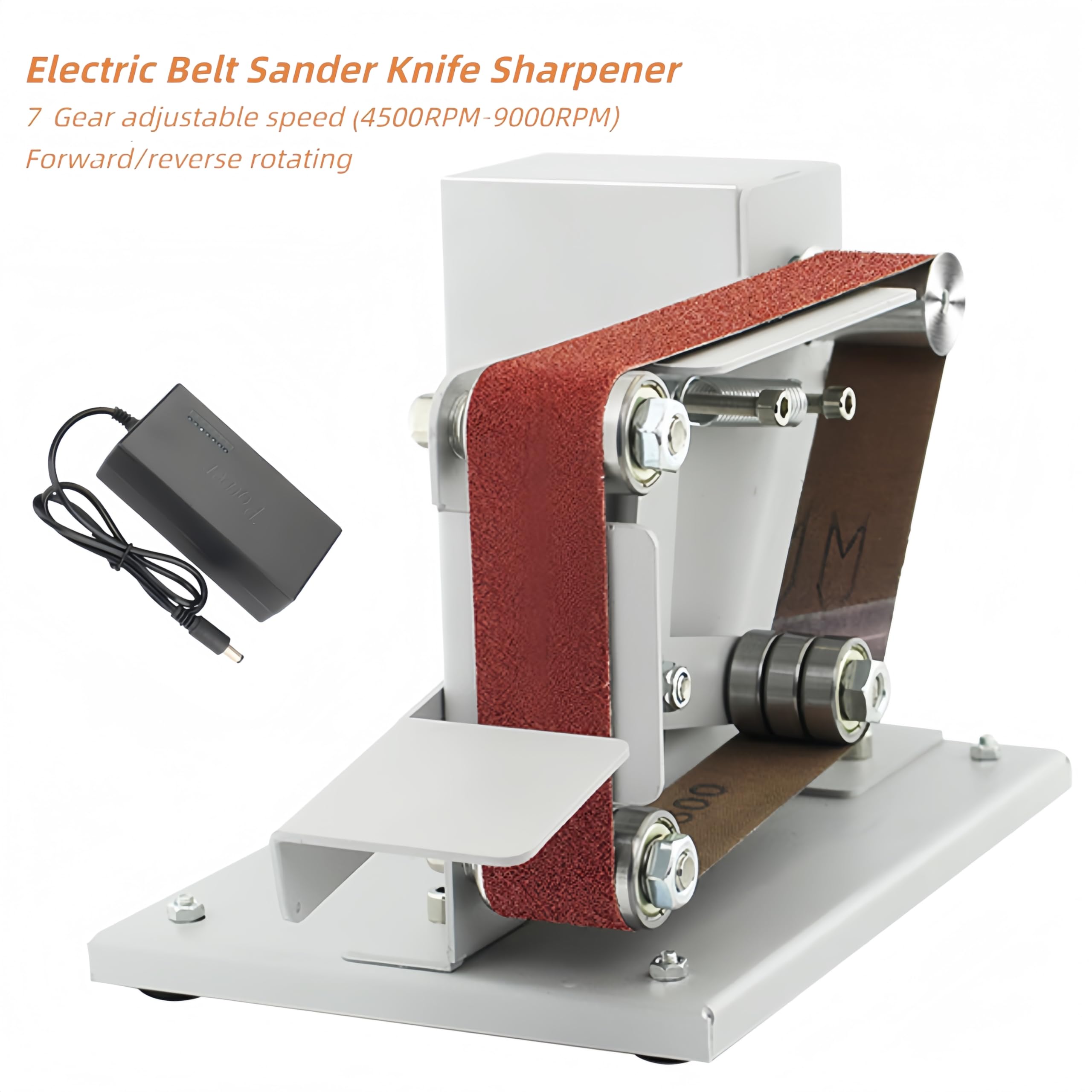 Mini Tabletop Belt Sander, Electric Knife Sharpener, Power Bench Grinder Polisher Machine with Sanding Belts & Wheels for Woodworking Knife Making 4500-9000RPM