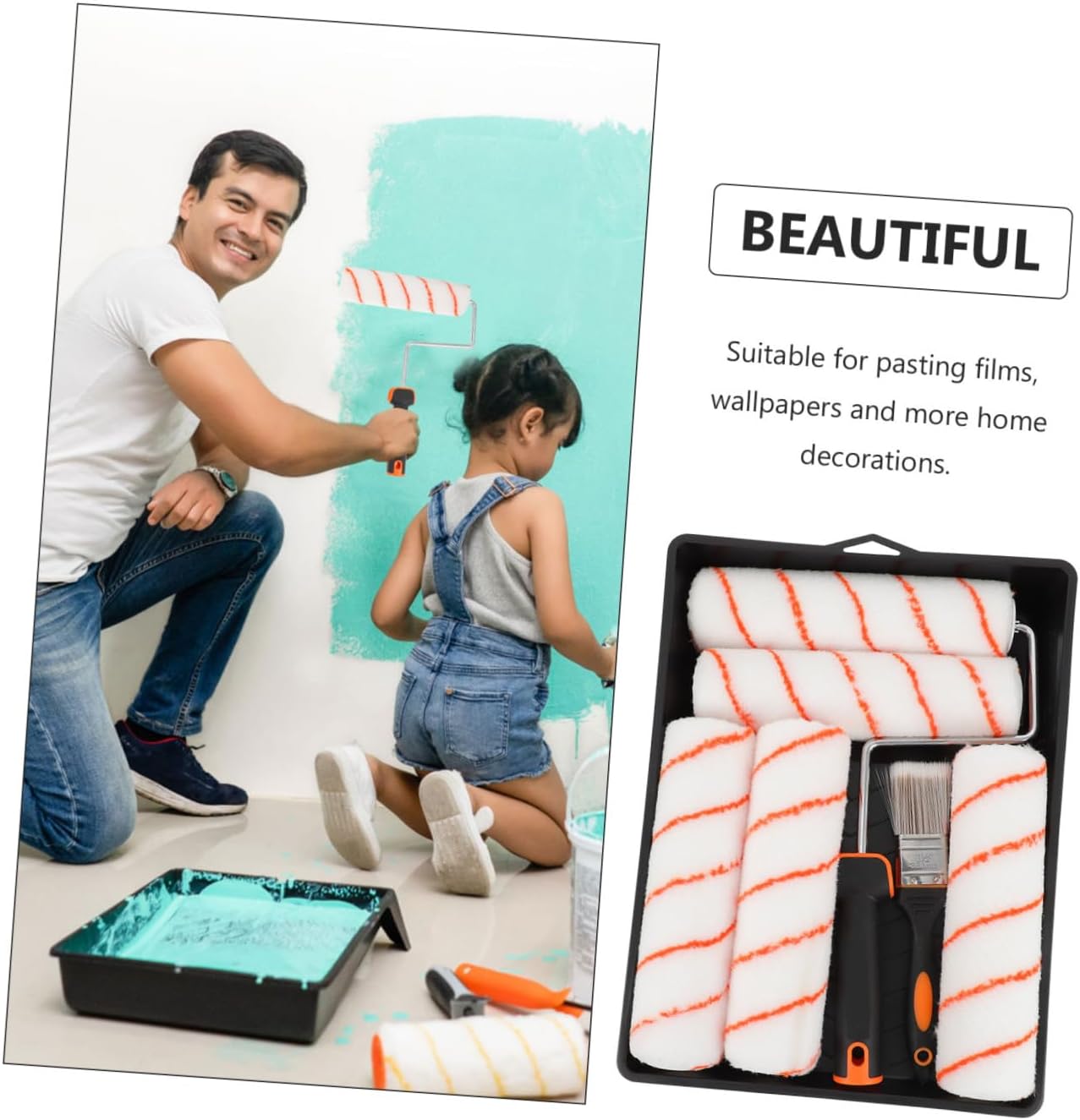 Outanaya Painting Tool Set of Portable Paint Kit Roller Brush Set Paint Edger Roller Brush for Wall Window Ceiling Furniture Corner Repair