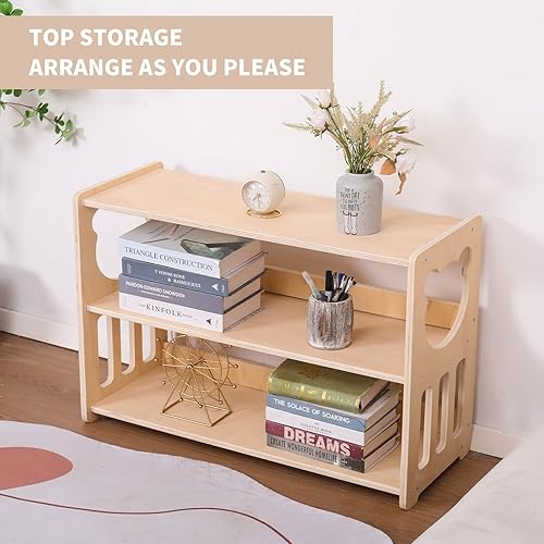 Miniatura 5 de Montessori Estantería de juguetes para niños, organizador de almacenamiento de juguetes para niños, estantería de madera resistente y segura para