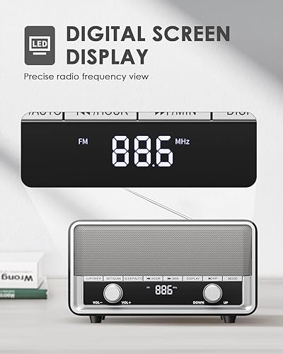Miniatura 3 de Radio FM retro AM enchufable en la pared, radio reloj digital para dormitorio con pantalla LCD, 40 ajustes preestablecidos, temporizador de sueño,