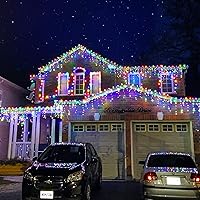 Vista 52 de Luces de Navidad azules al aire libre - 99 pies 1216 luces LED de carámbano para exteriores - Enchufe 8 modos luces centelleantes para decoraciones