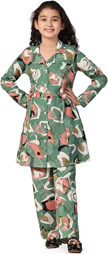 Fashion Dream Girl's Rayon Abstract Printed Clothing Set|Co-ord Set|Casual Wear|Coordinate Outfit for Girls