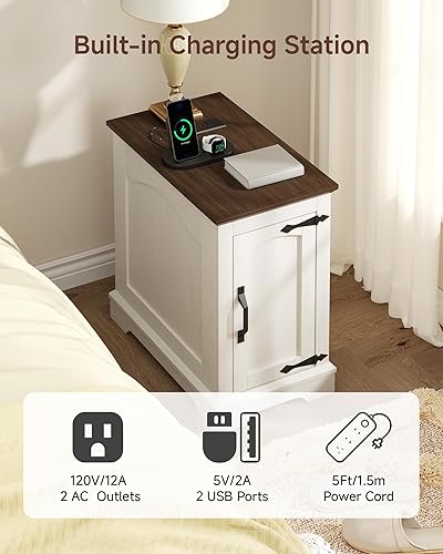Miniatura 5 de Mesa auxiliar estrecha con estación de carga, mesa auxiliar de 13.8 pulgadas de ancho con almacenamiento para sofá o cama con salidas y puertos USB,