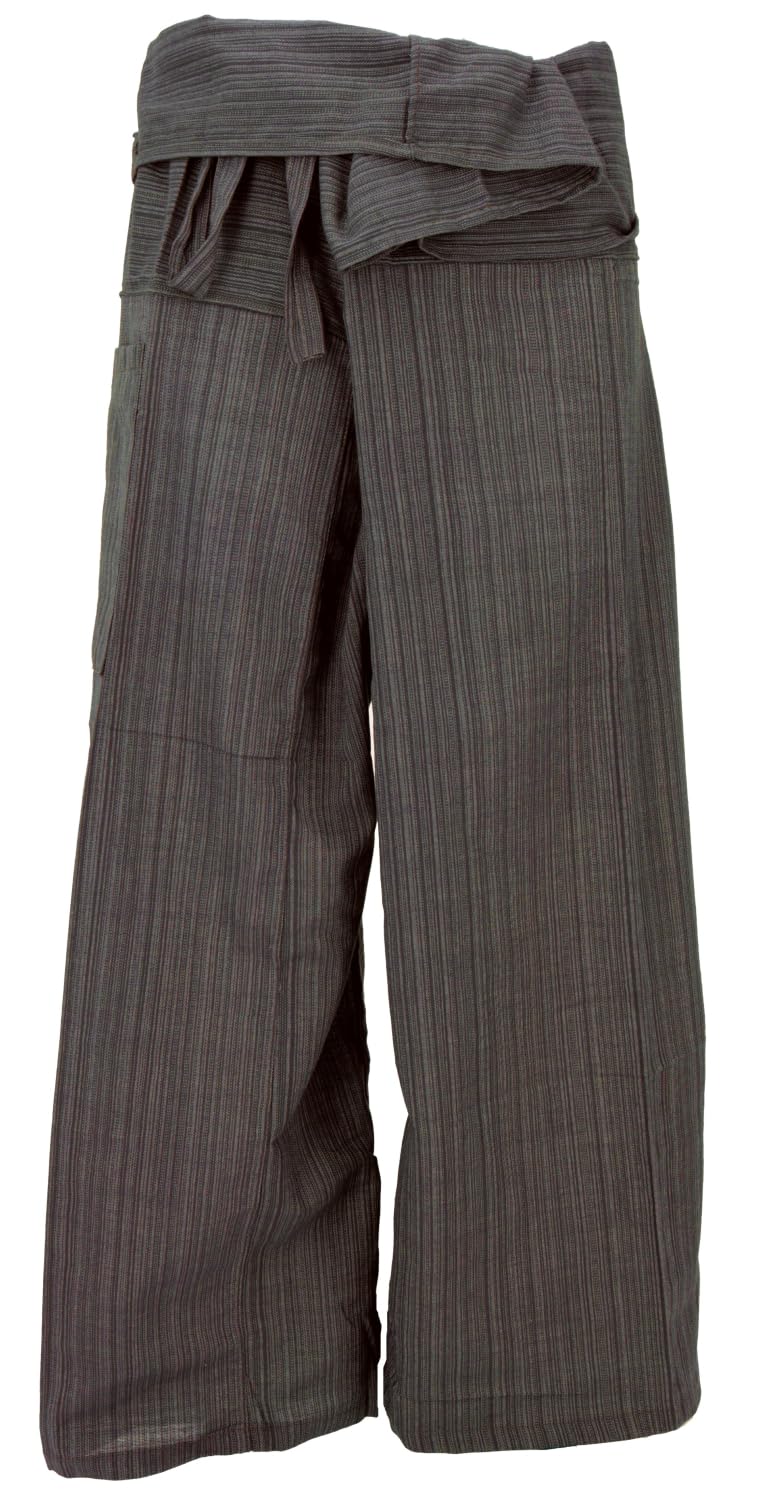 GURU SHOP Thai Fischerhose aus gestreiftem Webstoff – Wickelhose, Dunkelbraun (Loose Fit)