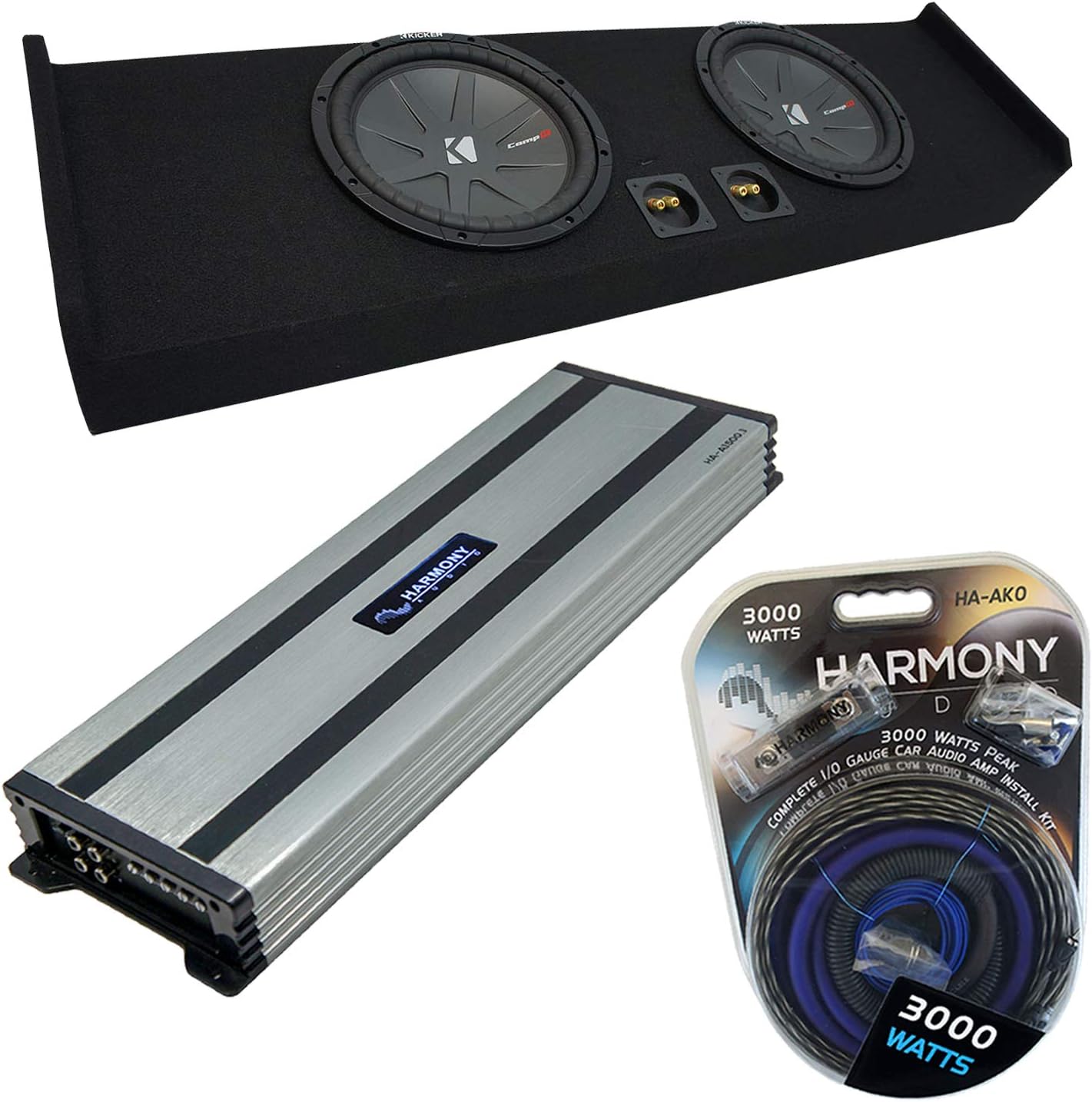 Harmony Audio Kicker CWR10 Compatible with Ford F-150 Super Crew Truck 2009-2020 Bundled with HA-A1500.1 Amplifier and Dual 10" Custom Sub Box Enclosure