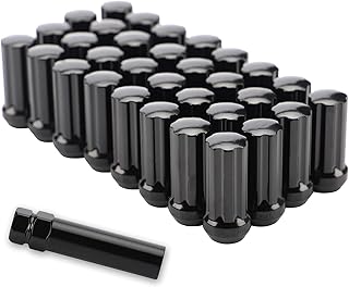 M14x1.5 Wheel Lug Nuts, 32pcs Black 14mmx1.5 Spline Lug Nut 2 Inch Tall with 1 Socket Key Compatible for Silverado Suburban Express Sierra Ram 2500 3500 F250 F350 8 Lug Aftermarket Wheels