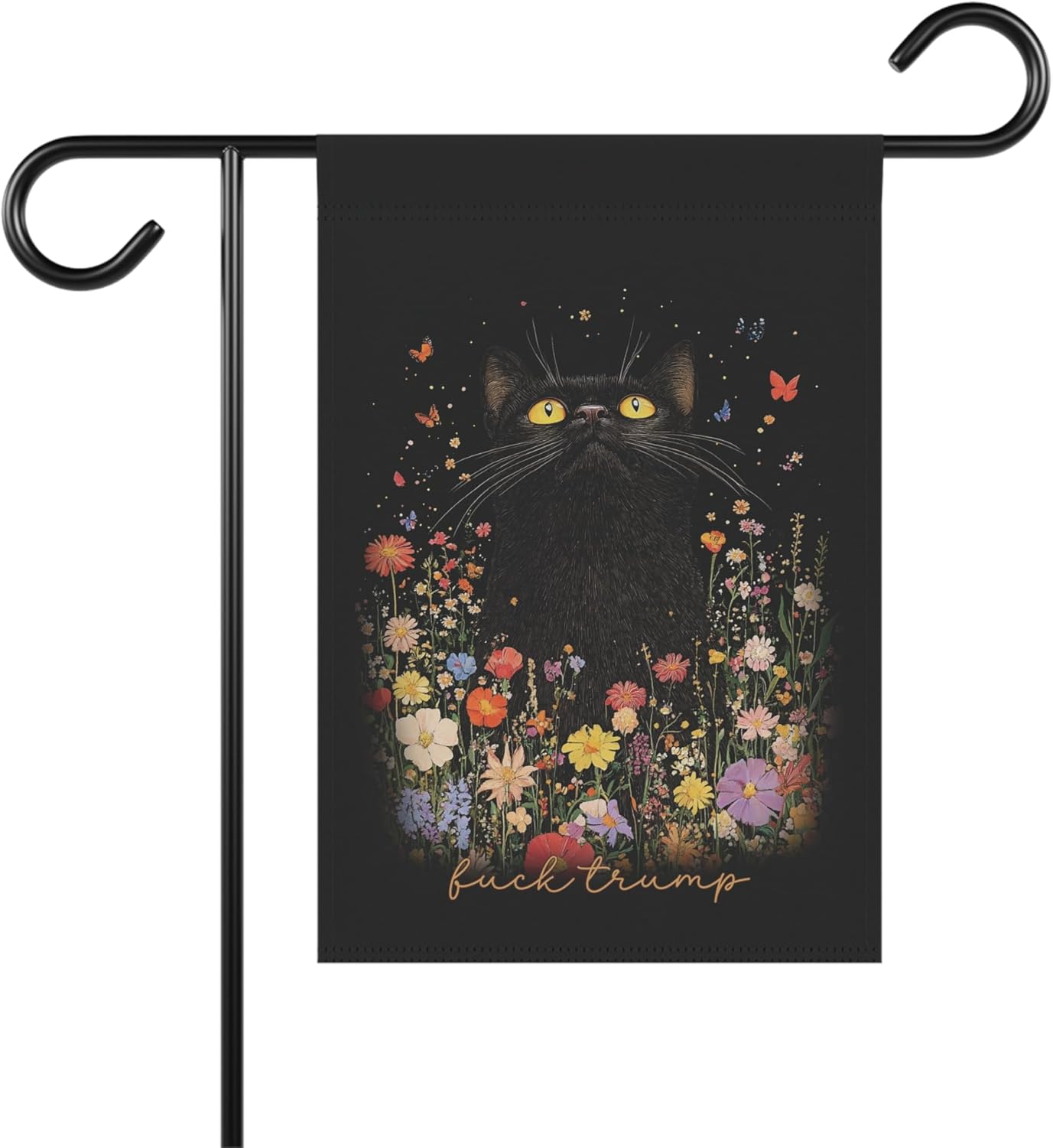 FDT Anti Trump Garden Flag - Black Cats in Floral Design - Political Outdoor Yard Banner - Liberal Decor 12x18 & 24.5x32