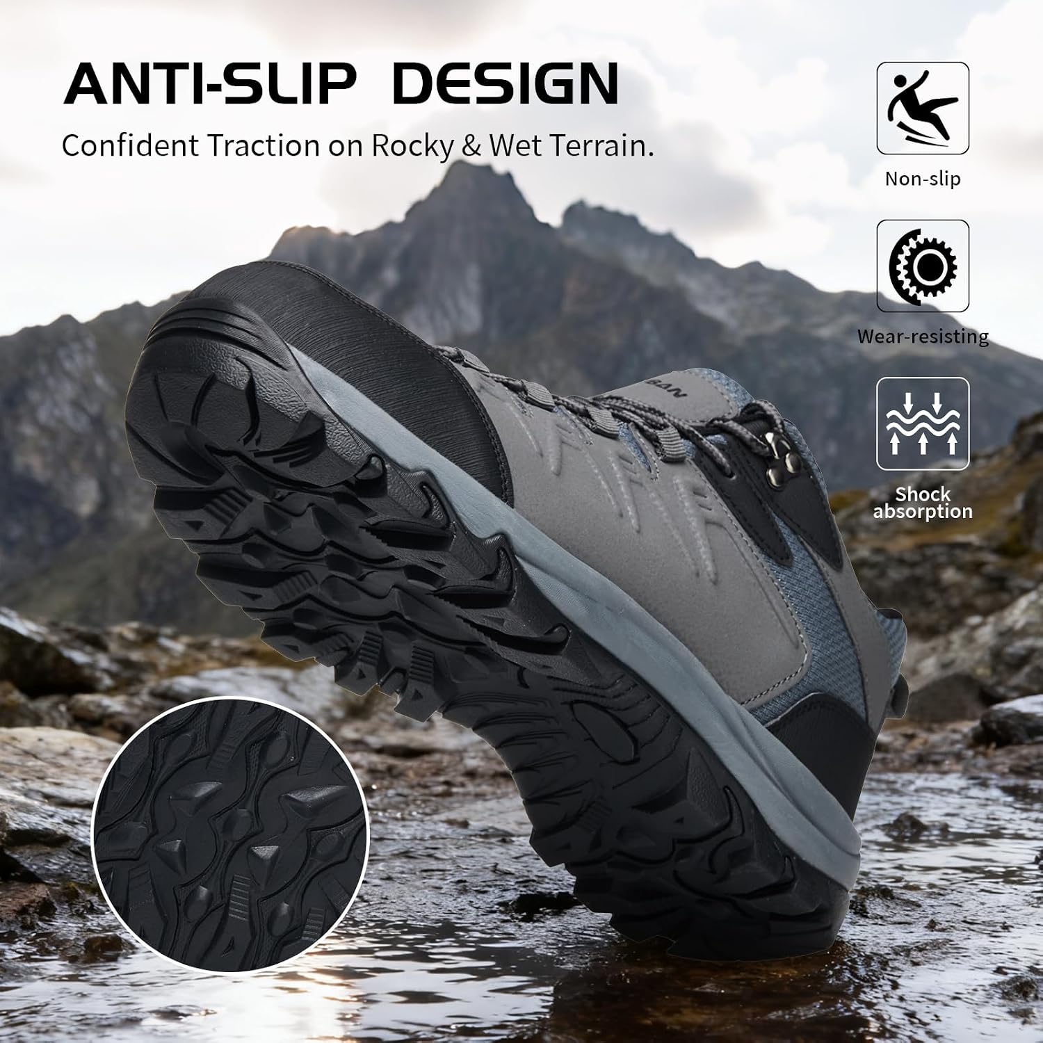 Waterproof Hiking Shoes Men Non-Slip Grip Ankle Support, Fashion Sneakers Tennis Walking Shoes Durable Comfort for Trekking, Trail Running, and Outdoor Adventures