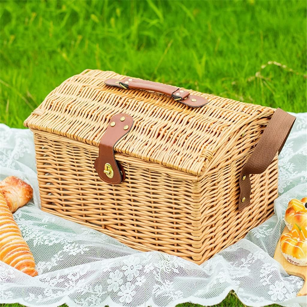 Rattan Basket Outdoor Camping Storage Box Picnic Dinner With Cover Portable With Tableware Wicker Picnic Basket