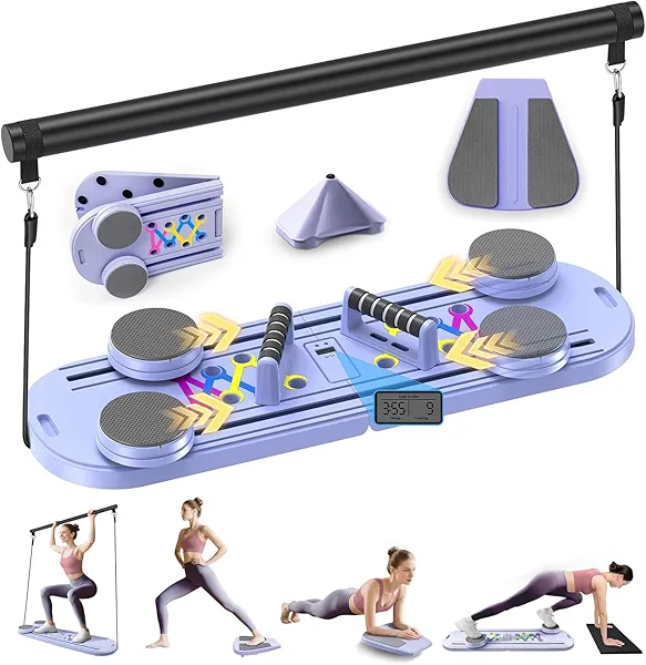 Pilates Board - Pilates Reformer Set with Timer, 7 in 1 Multi-Purpose Foldable Reformer Pilates Machine, Portable Pilates Equipment for Women, Home Workout, Fitness, Exercise, Abs, Core