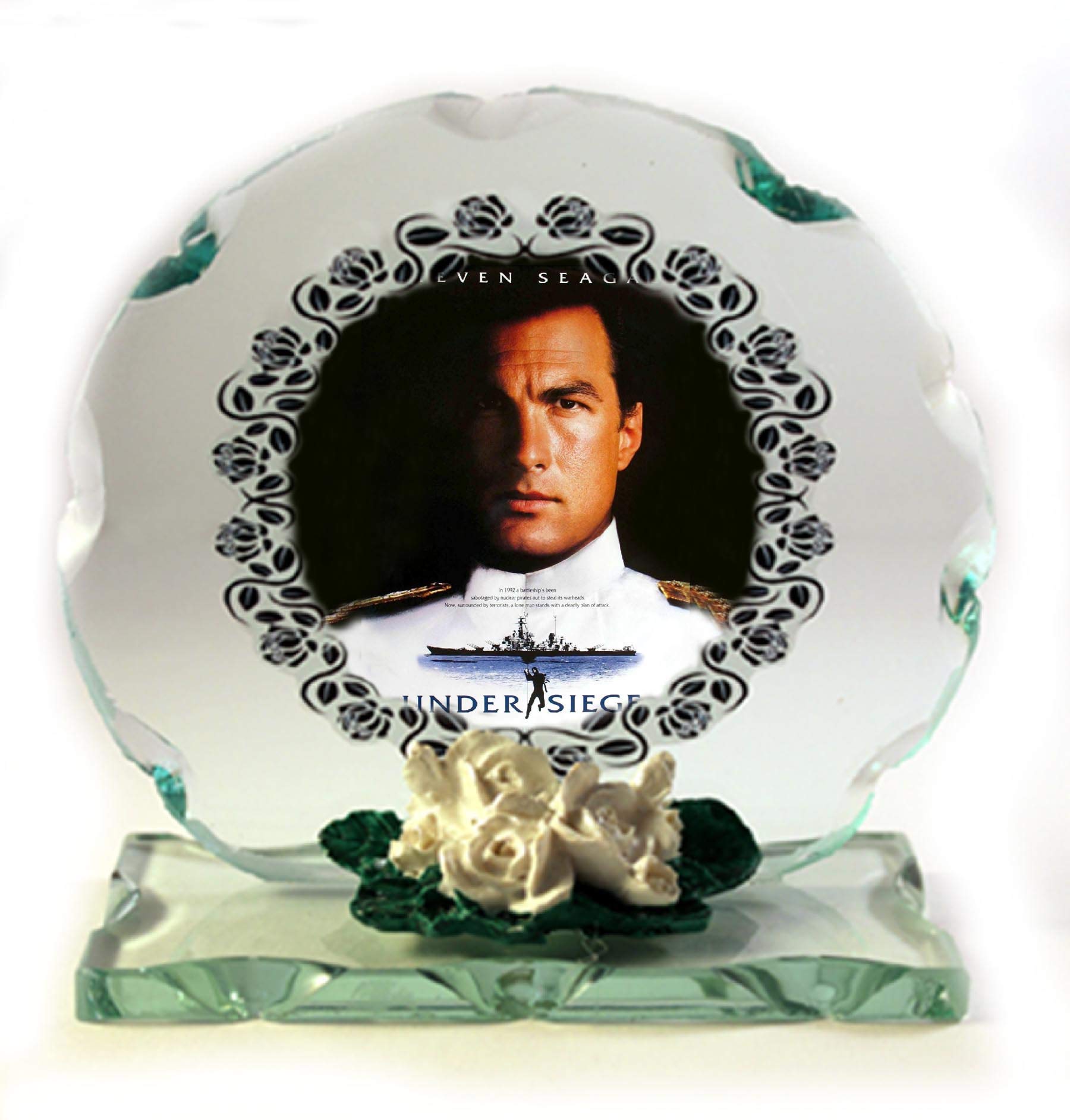 Steven Seagal, Movie Star, Under Siege, The Patriot, Photo Cut Glass Round Plaque Special Occasion Limited Edition