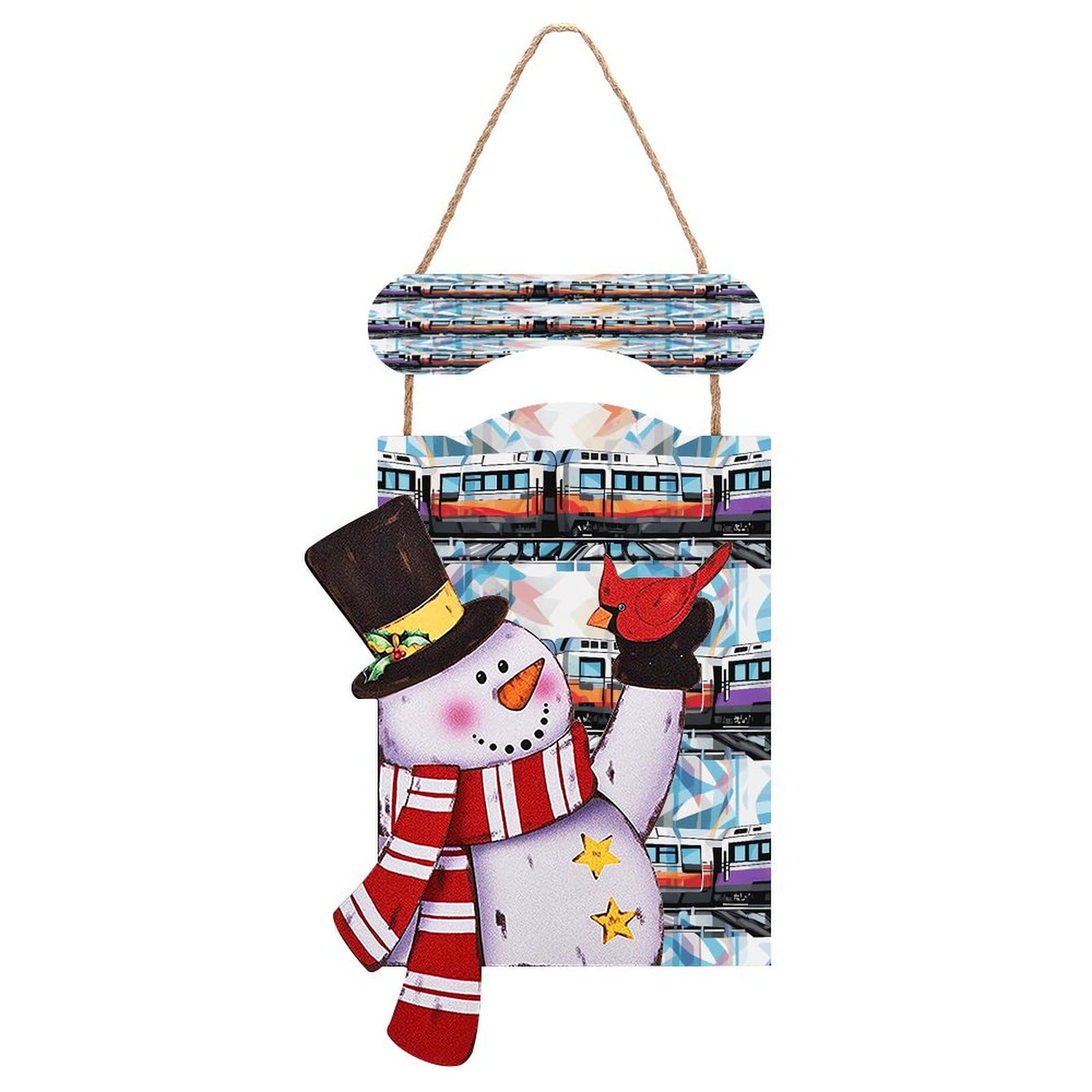 Panneau en bois Noël avec bonhomme de neige, suspension festive en matériau durable
