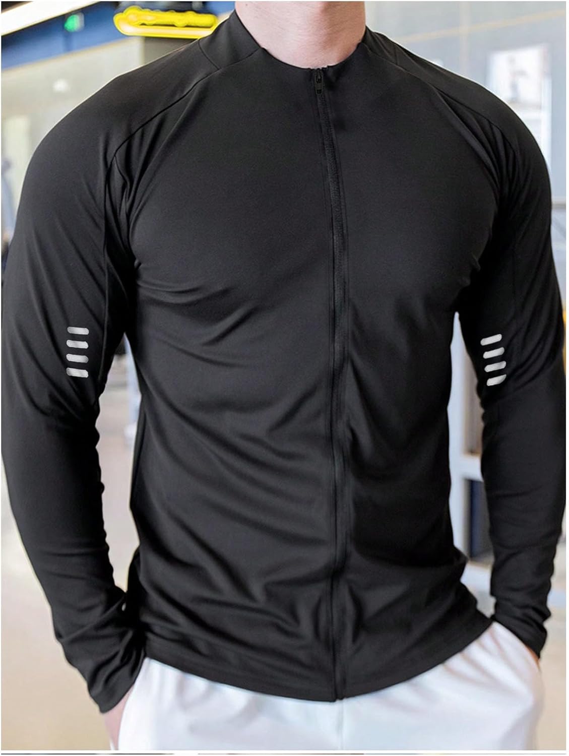 OYOANGLE Men's Zip Up Track Jackets Long Sleeve Mock Neck Workout Athletic Running Jacket Coat - Image 2