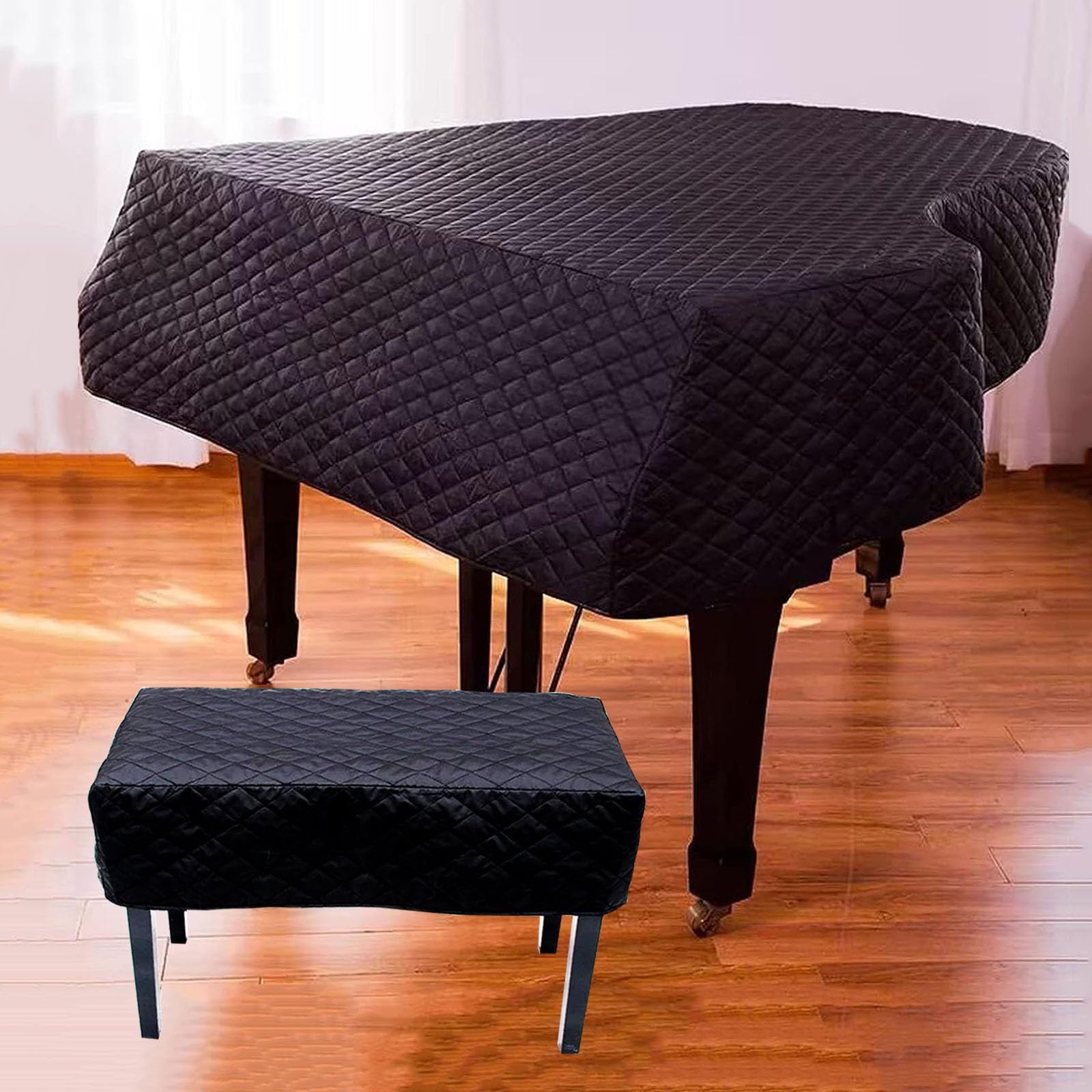 Copertura antipolvere impermeabile per pianoforte protettiva e resistente al sole con copertura per sgabello, decorazione antipolvere per pianoforte a coda per bambini Dimensioni: 160 cm e 199,9 cm