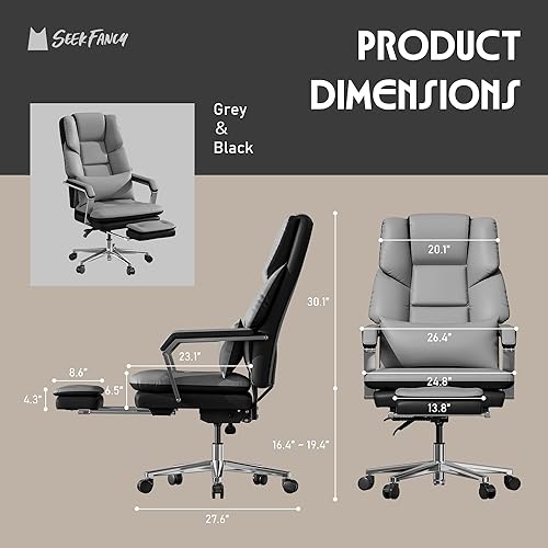 Miniatura 2 de Silla de oficina reclinable, silla de oficina grande y alta con reposapiés, asiento ancho y soporte lumbar para personas pesadas, respaldo alto,
