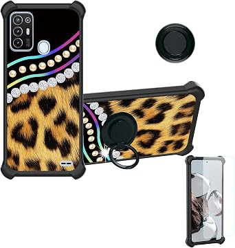 OSNCG Case Compatible for Zte Blade A52 Pro Phone Case Cover [with Tempered Glass Screen Protector][Hard PC + Soft Silicone][Ring Support] [Colorful Reflect Light] IMDH-ZBW