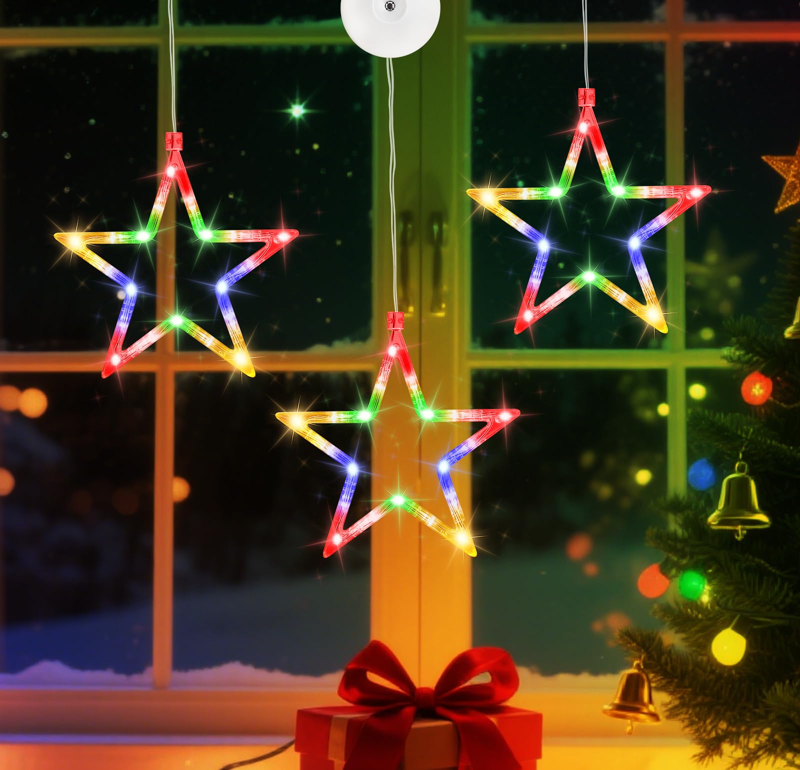 Aourow Lot de 3 Décorations de Noël étoiles LED pour Fenêtre