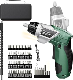 Electric Screwdriver Cordless Set, 3.6V Power Screwdriver Rechargeable with Light, Green Screw Gun with Pivoting Handle and Drill, 49 Pcs Accessories, 6+1 Torque Setting, 2000 mAh Battery