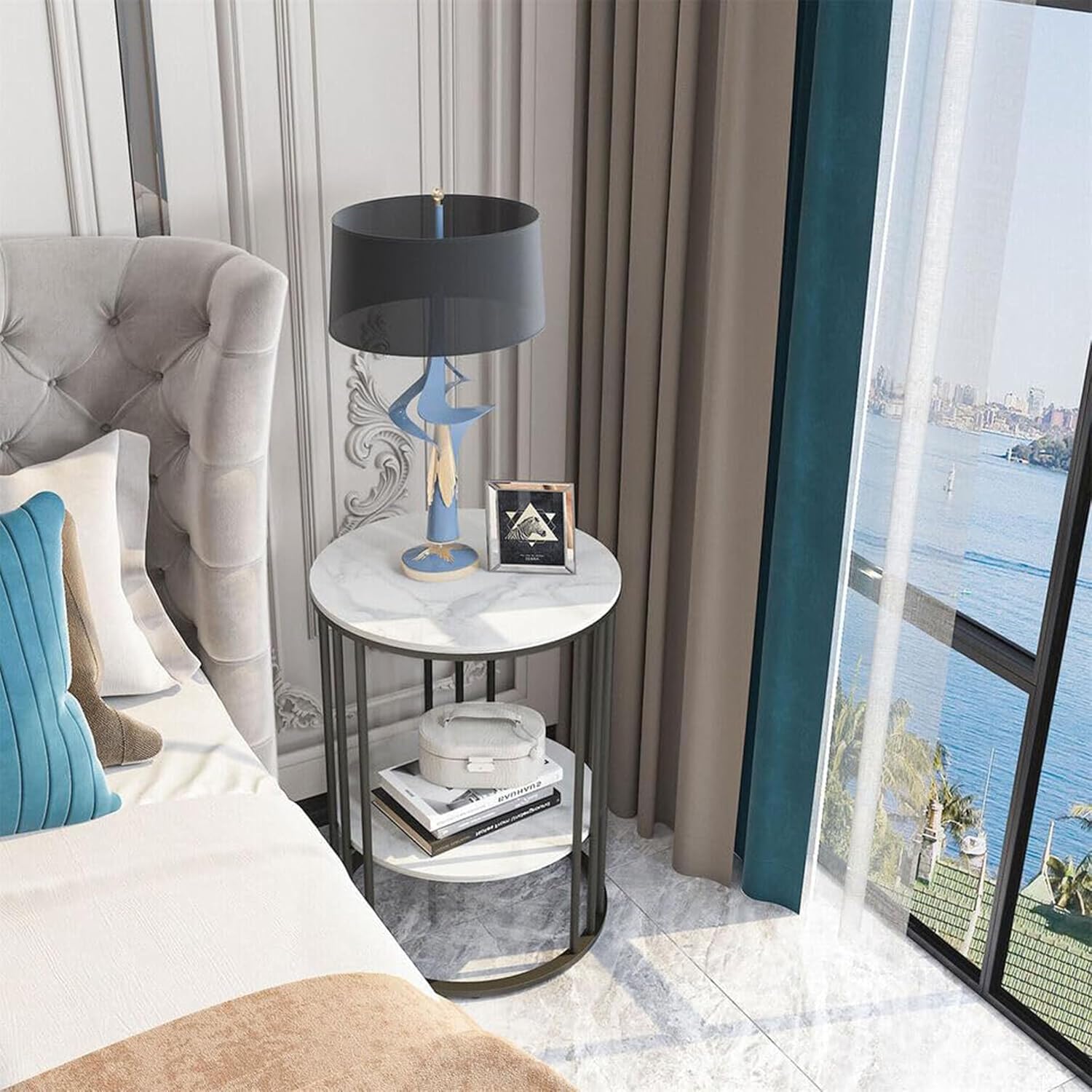 RIBAVARY™ Metal Round Coffee Table with Extra Shelf for Living Room & Bedroom, Side Table for Small Spaces, Wooden Top & Metal Frame End Table, Modern Elegent Design (White & Black) (B0C8DQ2T9B) Amazon Price History, Amazon Price Tracker