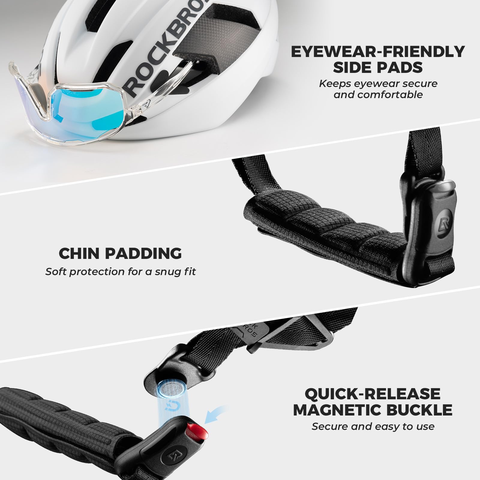 ROCKBROS Casco da Bici Uomo Donna, Casco da Ciclismo con Pannelli Laterali in Carbonio, con Protezione Antiurto 3D Grid, Ventilazione 21 Fori, Chiusura Magnetica, Regolabile 54-60 cm