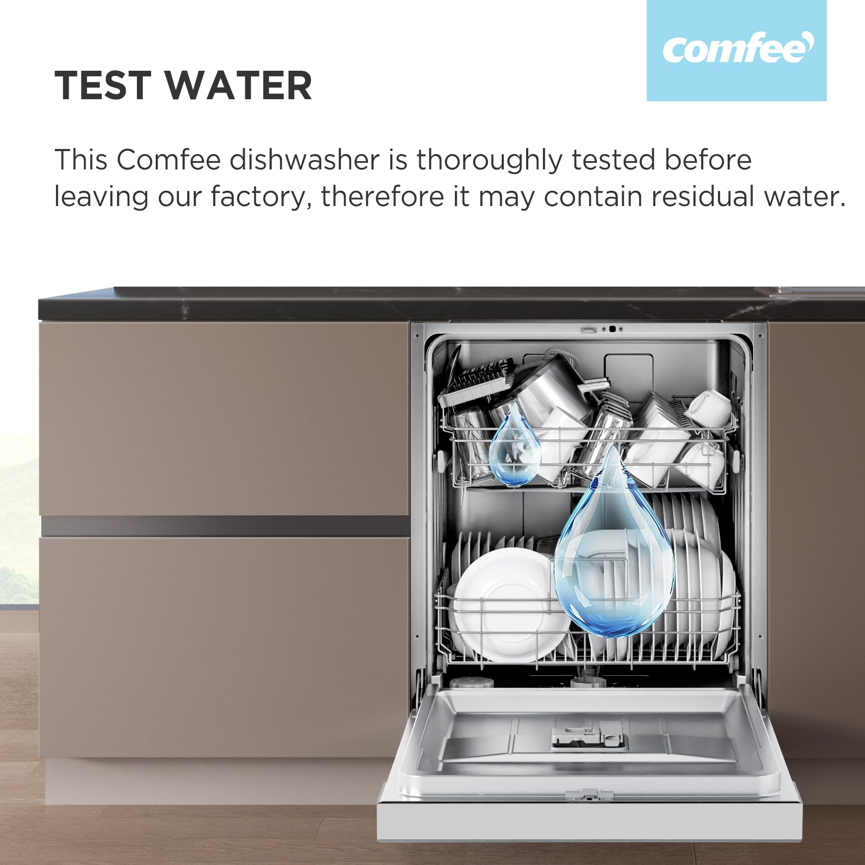 COMFEE' Dishwasher Freestanding with 13 Place Settings, New Upgraded Full Size Dishwasher 60cm Width, CDWPF1301PBD-UK, Auto Door Open Drying, Quick Wash, Hygiene Wash, Delay Start, Half Load -Black — view 10