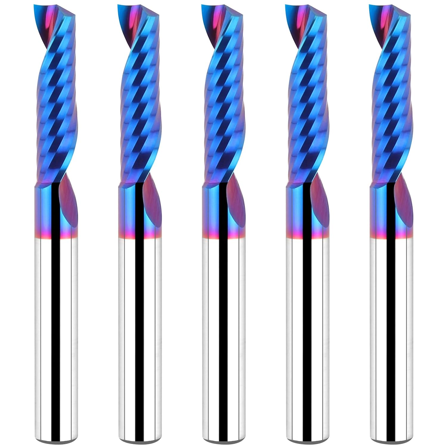 5PCS Solid Carbide Single Flute End Mill 1/4” Shank, Upcut CNC Spiral Router Bit O Flute Milling Cutter for Aluminum Plastic Acrylic PVC MDF