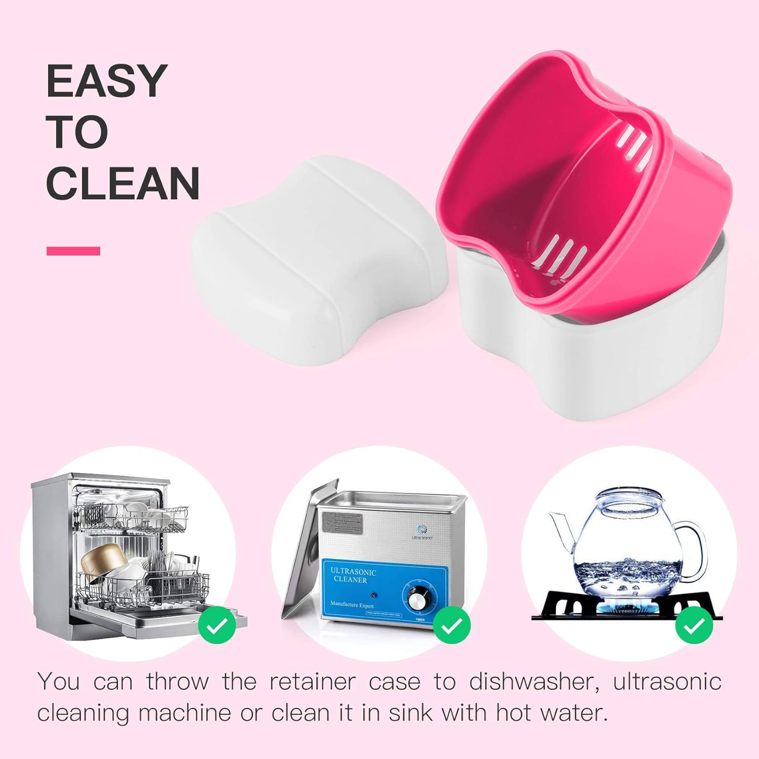 Dental Retainer Case Box Orthodontic Mouthguard Storage Case,Denture Retainer Container Teeth Bath Soaking Cup for Office|Travel|Household (Pink) : Beauty & Personal Care