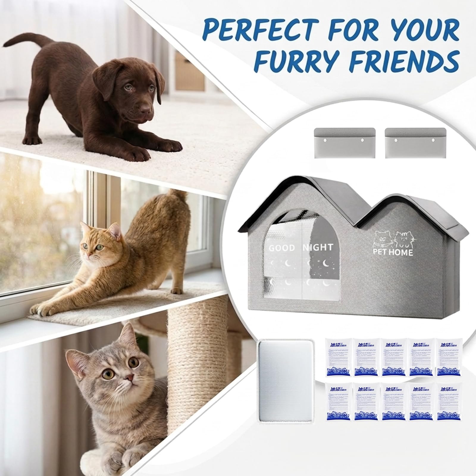 Maison Rafraîchissante Chat,Maison pour Chat avec Climatiseur et Sac de Glace,Maison rafraîchissante Pliable pour Animaux de Compagnie,Maison de Refroidissement pour Animaux avec 10 Sacs de Glace,L