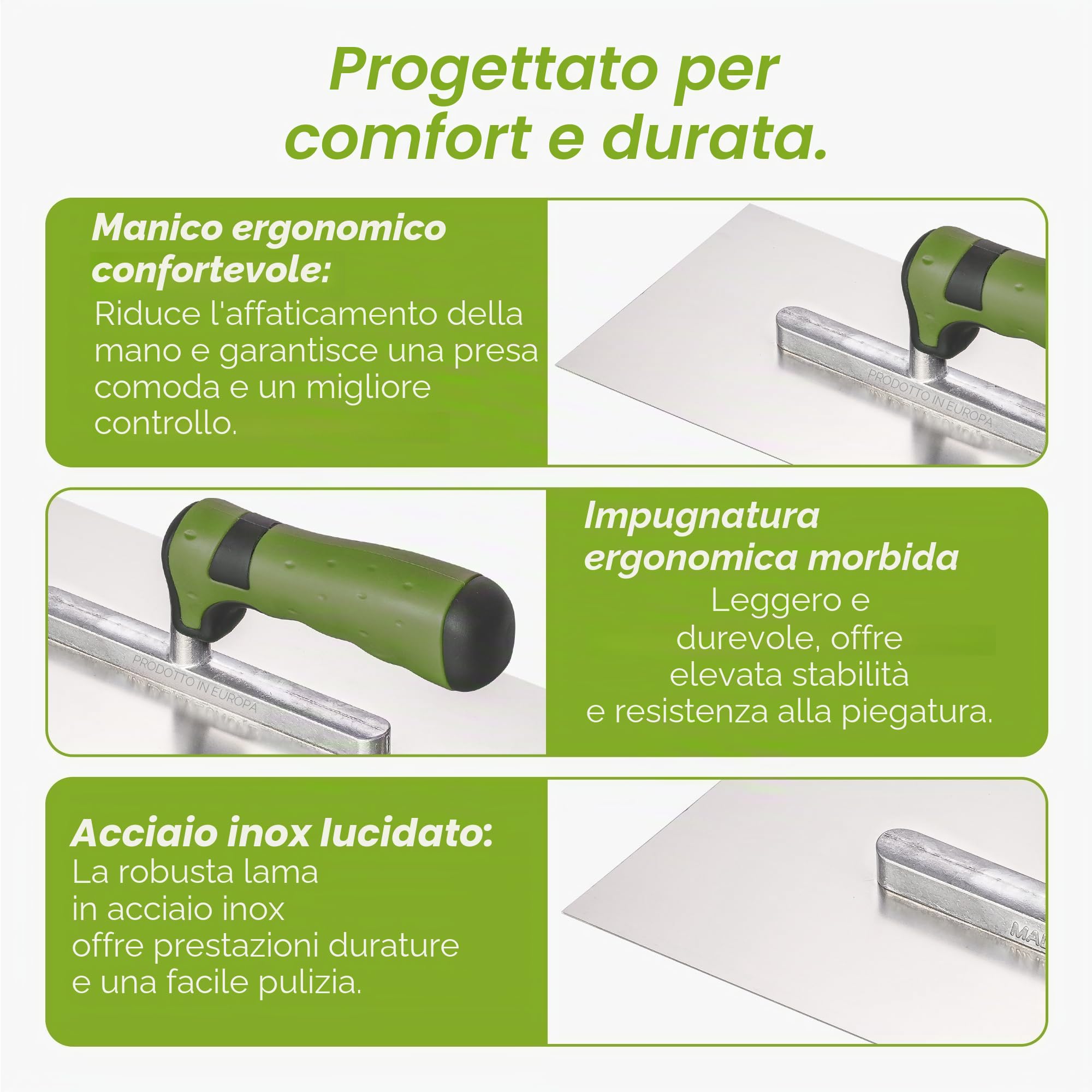 Colorus Set di 8 cazzuole da muratore e stuccatore in acciaio inossidabile, spatola liscia, spatola per gesso, tazza per stuccare