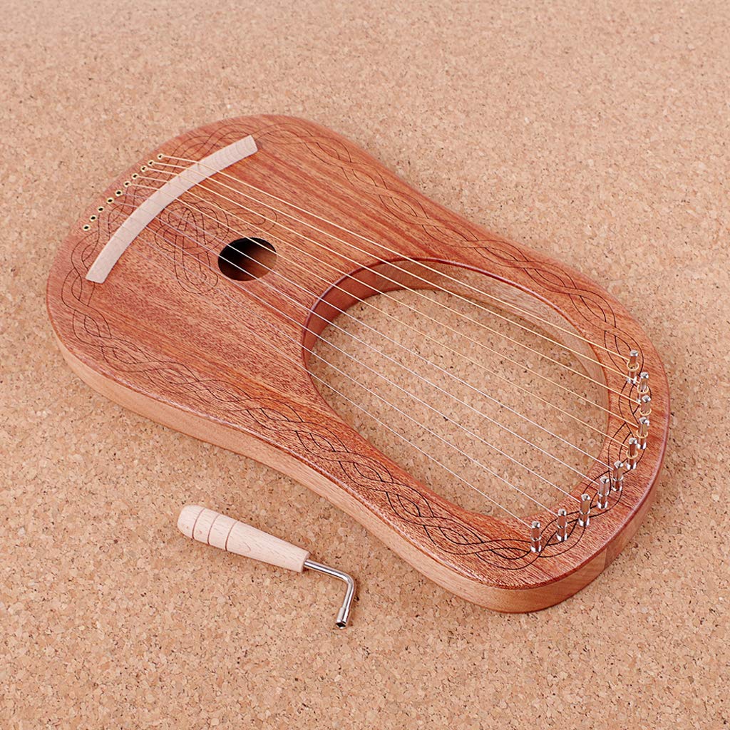 Alnicov Lyre harpe 10 cordes portable avec clé d'accord instrument de musique à cordes