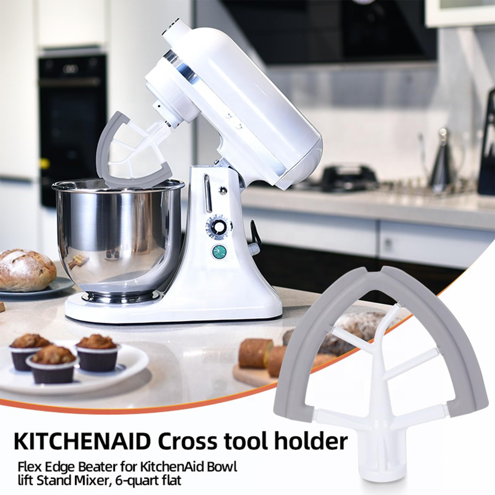 Akcesoria płaskie do mikserów KitchenAid, Flex Edge Beater, dwustronne silikonowe krawędzie do mikserów o pojemności 4,5-5 litrów z głowicą obrotową, akcesoria do mikserów KitchenAid, akcesoria do