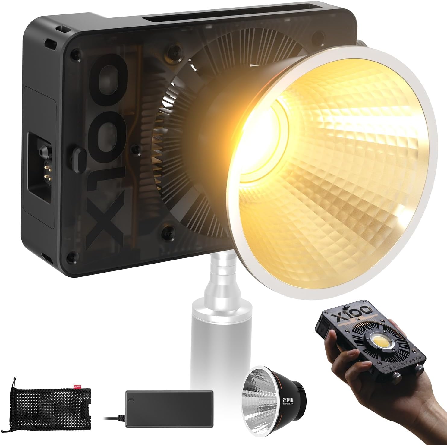 ZHIYUN MOLUS X100 LED Video Light,Portable 100W 2700K-6500K CRI 95+ TLCI 97+ with Bluetooth App Brightness Control