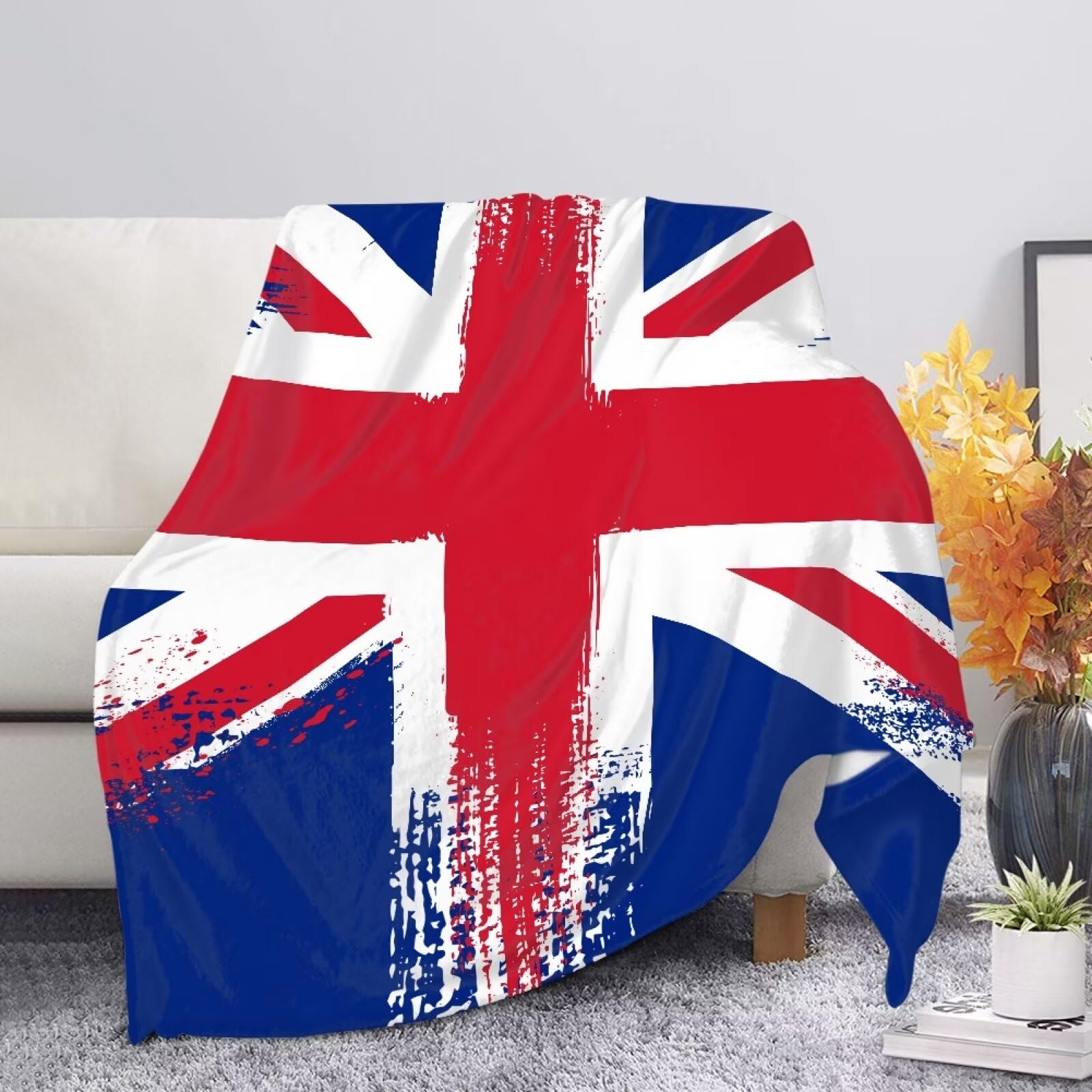 Suhoaziia English Flag Union Jack Fleece Throws For Sofa Bed Chair, Flannel Fleece Throw Blanket Super Soft Warm Fluffy for Couch Lightweight and Cozy for Home Decor