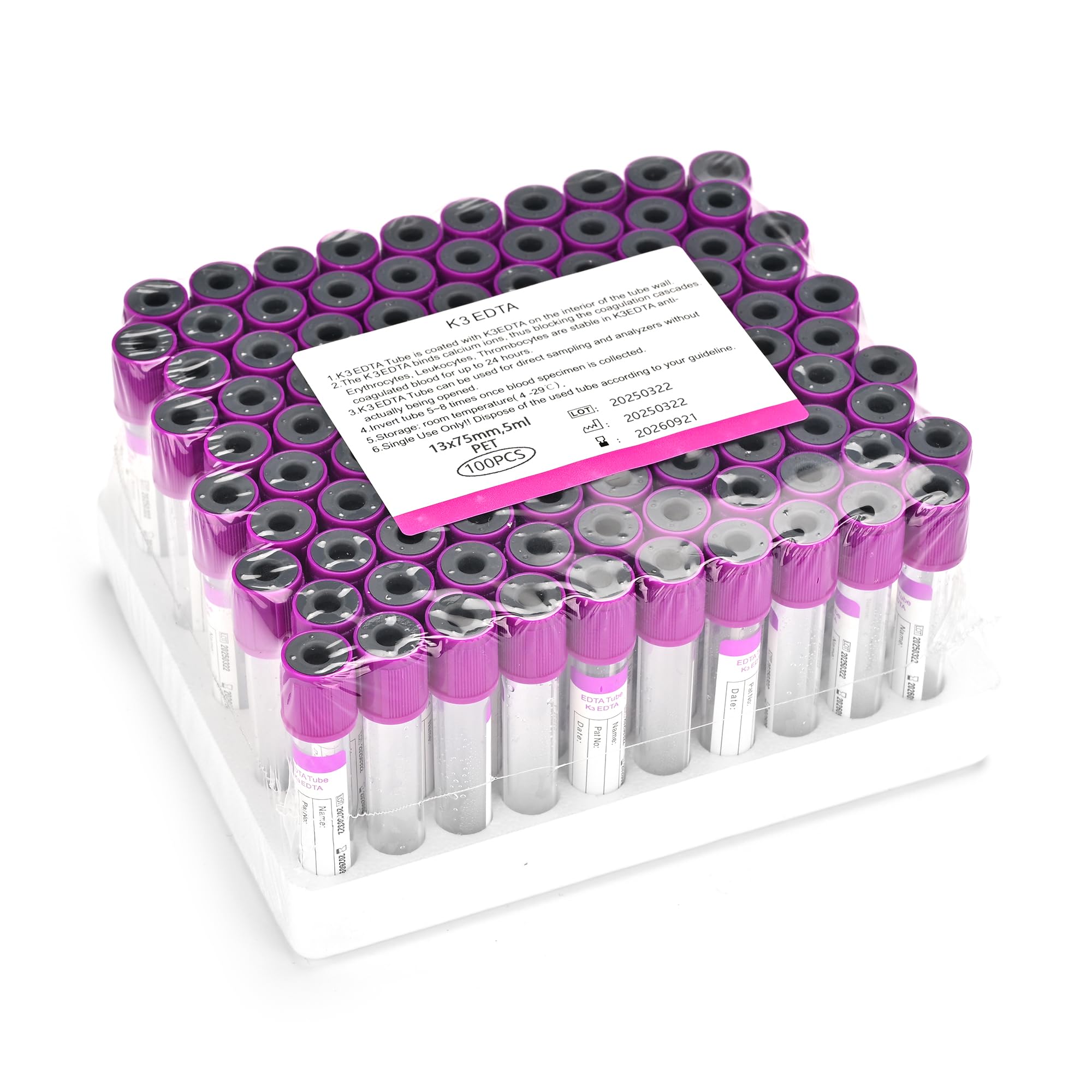 Provette per raccolta del sangue con eparina, provette sottovuoto da 5 ml, confezione da 100 pezzi, per test di laboratorio veterinario
