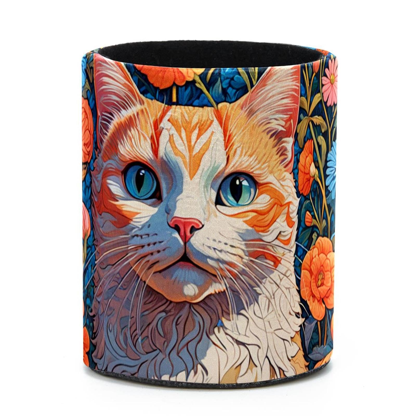 VAPOKF Round Pencil Holders for Desk, Color Drawing Cat Pen Holders Pen Pot Makeup Brushes Storage Desktop Stationery Supplies Organiser for Home Office