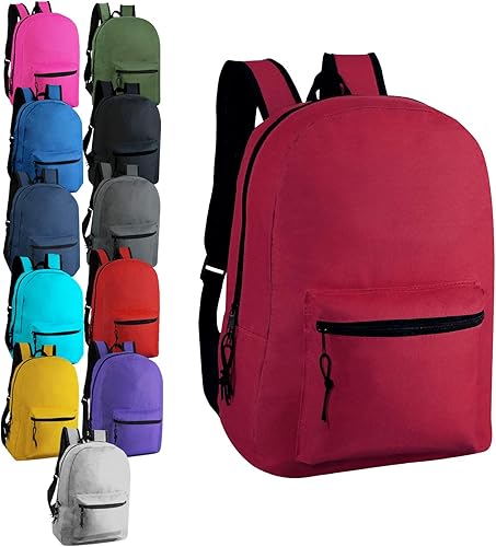 Moda West Paquete de 24 mochilas básicas al por mayor de 19 pulgadas en varios colores - Estuche a granel de bolsas para libros, colores variados