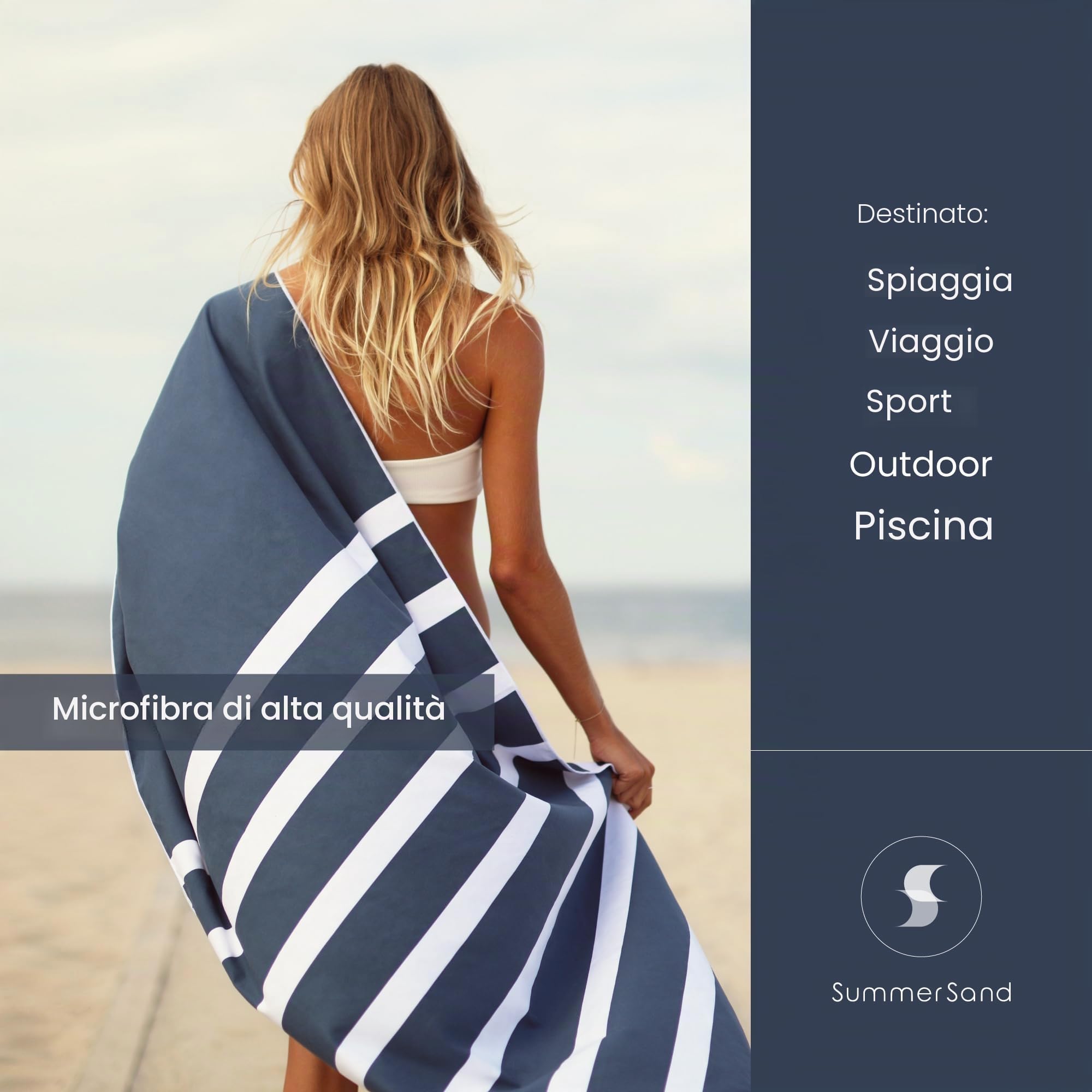 SummerSand Telo Mare microfibra - Asciugamano Mare Antisabbia e ad Asciugatura Rapida - Telo Palestra Inodore - Asciugamano microfibra di Alta Qualità - Telo mare grande 160x80cm – Blu