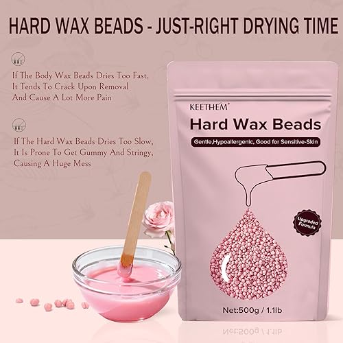 Miniatura 5 de Cuentas de depilación de cera dura, depilación sin dolor para pieles sensibles, granos de cera de cuerpo completo con 20 varillas para mujeres y