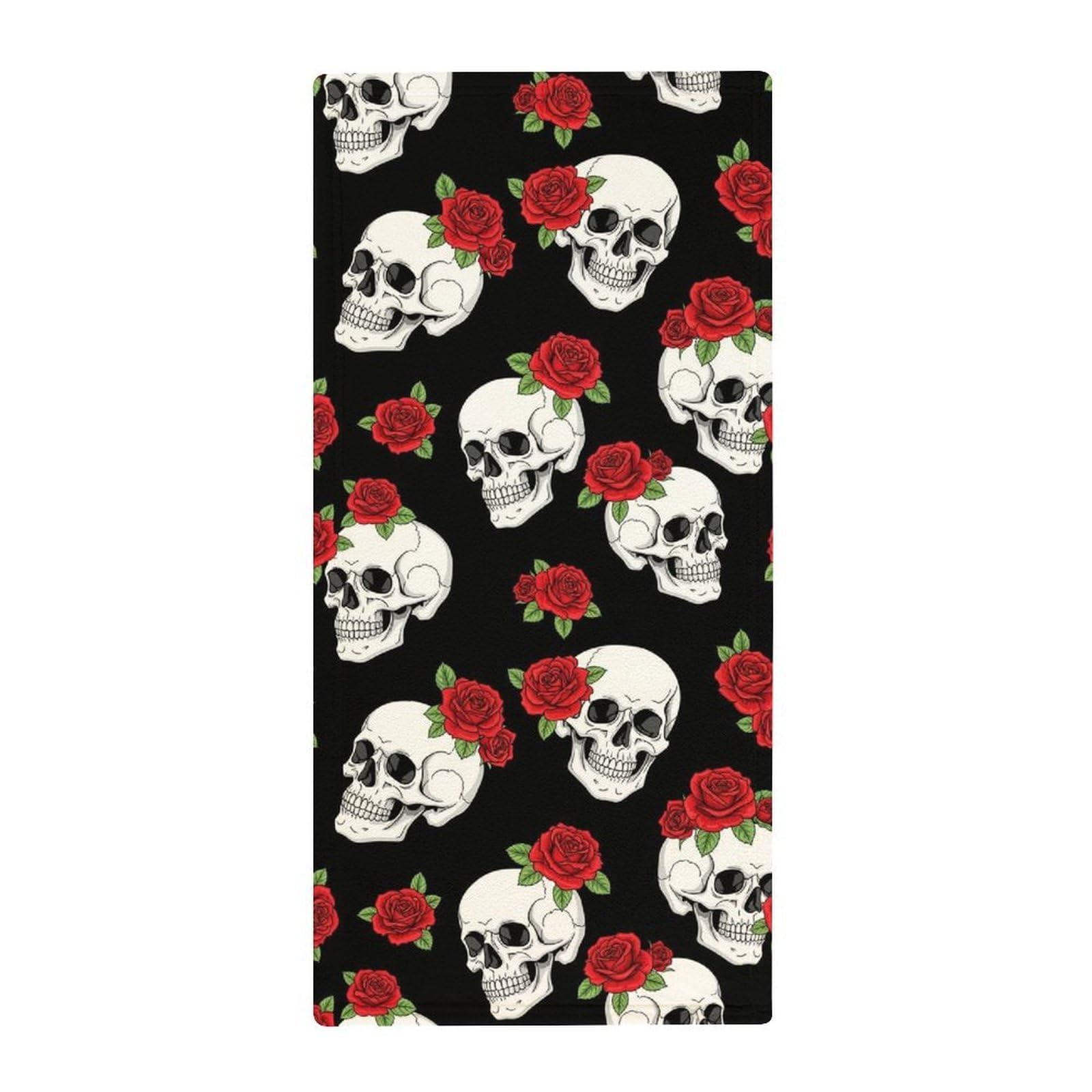 Anceky Soft Microfiber Hand Towels, Rose Skull Decorative Bath Towels for Hotels, Spa & Kitchen Drying Needs