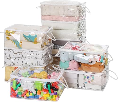 Miniatura 11 de Paquete de 10 bolsas de almacenamiento transparentes con cremallera con asas, organizador plegable de armario con cremallera bidireccional