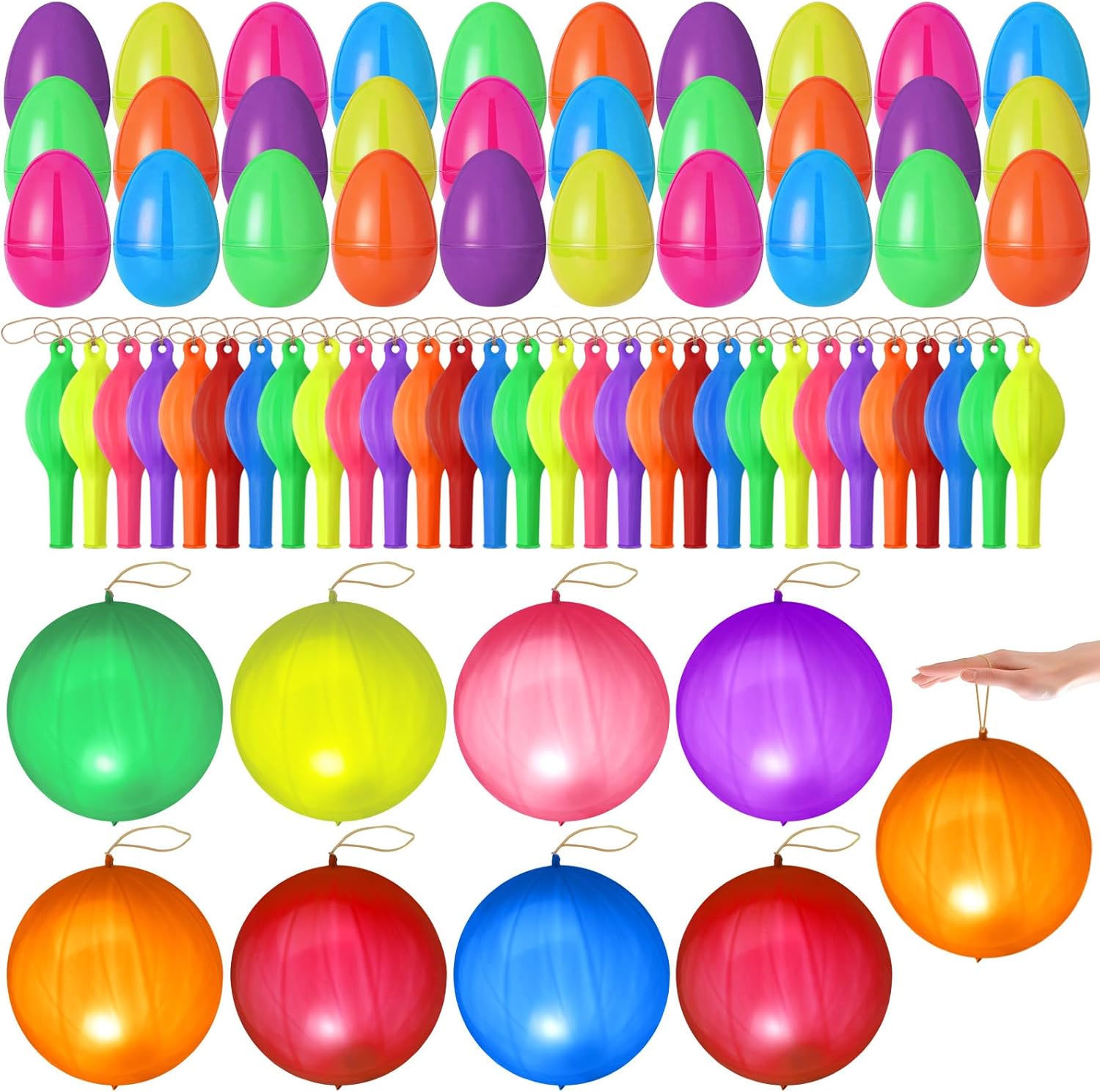 60 Pcs Punch Balloons Easter Basket Stuffers Fillable Easter Eggs Gift Bulk 2.3'' Colorful Bright Punch Balloon Empty Plastic Eggs Fillers for Egg Hunt Party Favors Surprise Egg Gift, 30 Set