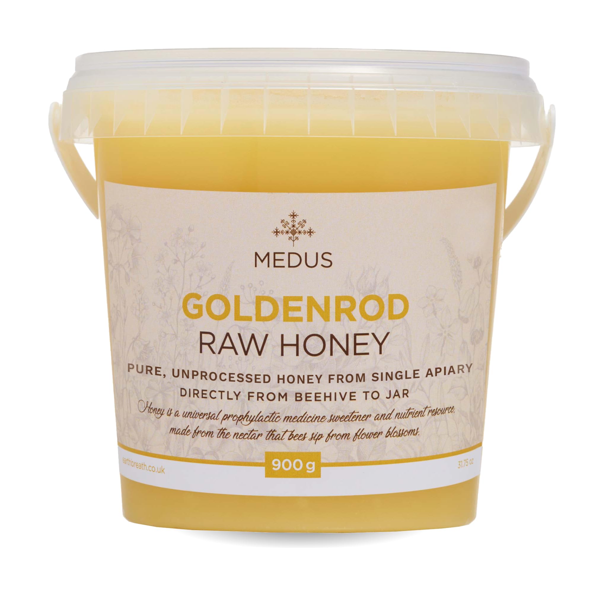 Earthbreath Goldenrod Raw Honey - 900g - Pure Honey Unpasteurized Unfiltered Unprocessed - From Single Apiary - Natural Sweetener for Food, Cooking, Coffee, Tea, Drinks