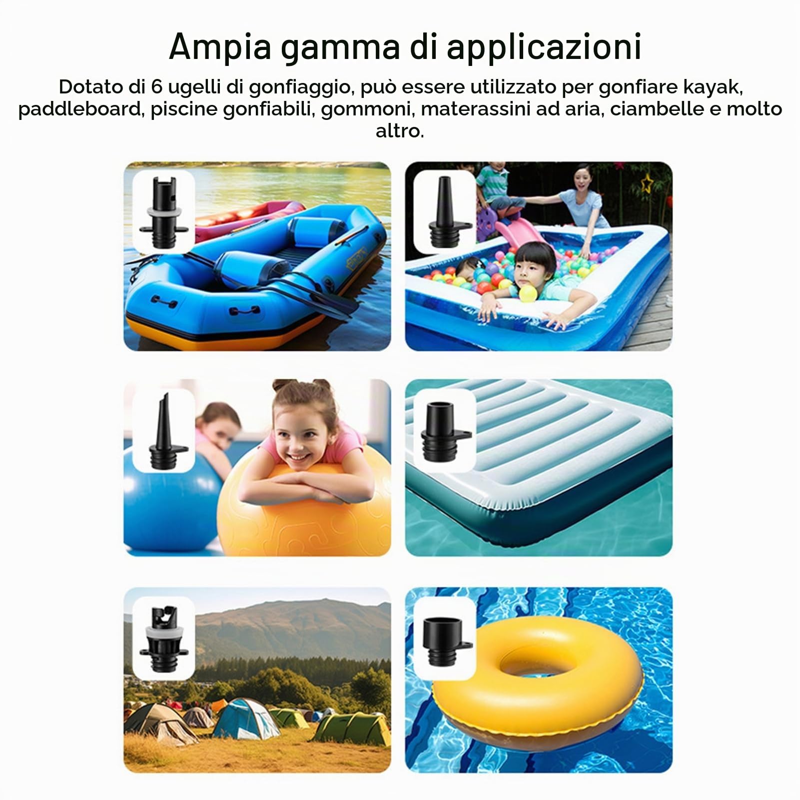 Kavolet SUP Pompa elettrica con maniglia, 20 PSI SUP, pompa ad aria elettrica, 12 V, portatile ad alta pressione con 6 ugelli, gonfiatore e deflatore per gonfiabili Stand Up Paddle Boards Kayak Barche