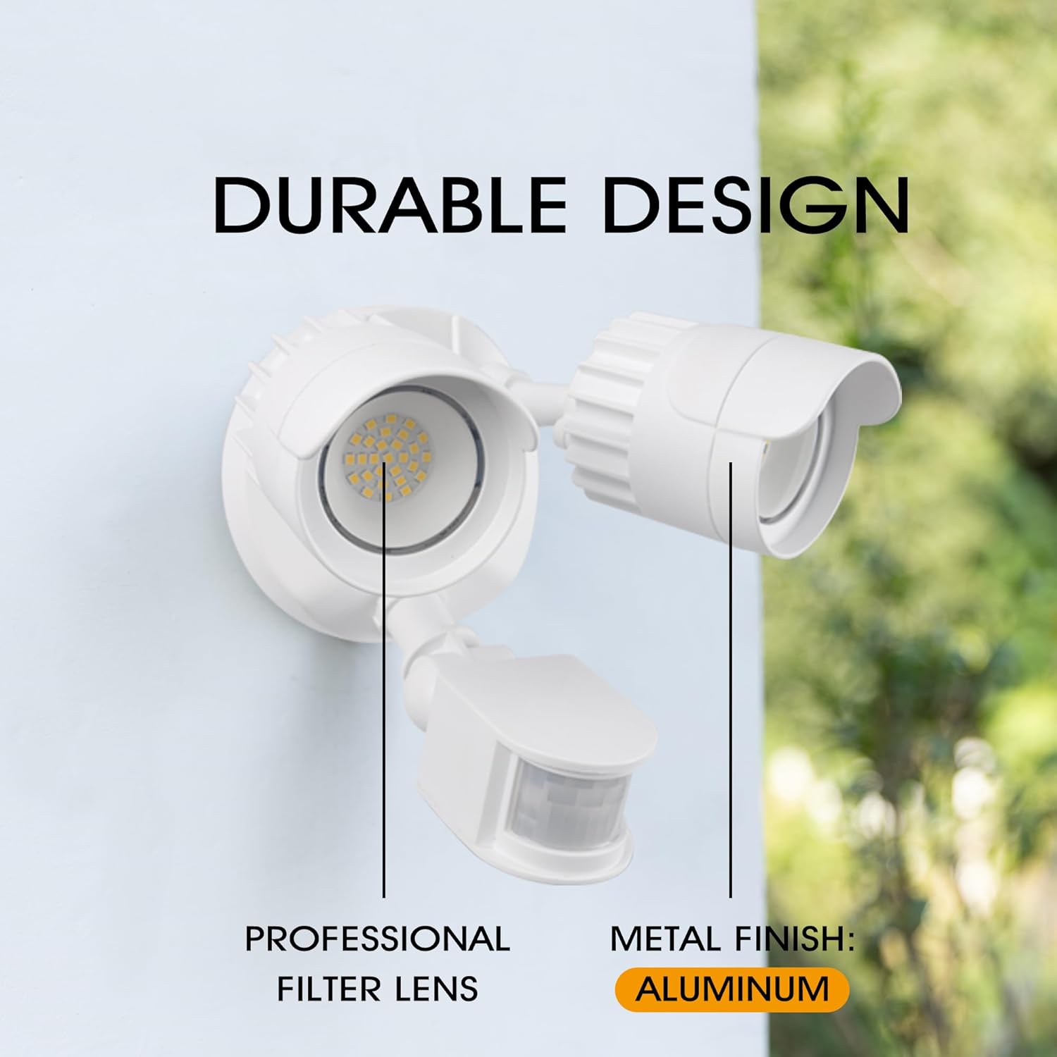 LED Motion Sensor Outdoor Lights, 34W 3500LM 5000K Daylight, IP65 Waterproof, Dusk to Dawn Flood Light, 2 Head Motion Lights for House, Security Lights for Outside, Garage, Yard (White, 1 Pack)