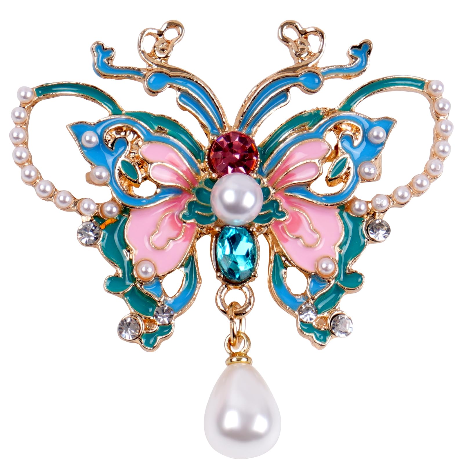 Vintage Butterfly Brooches and Pins for Women, Elegant Crystal Butterfly Brooch with Pearl