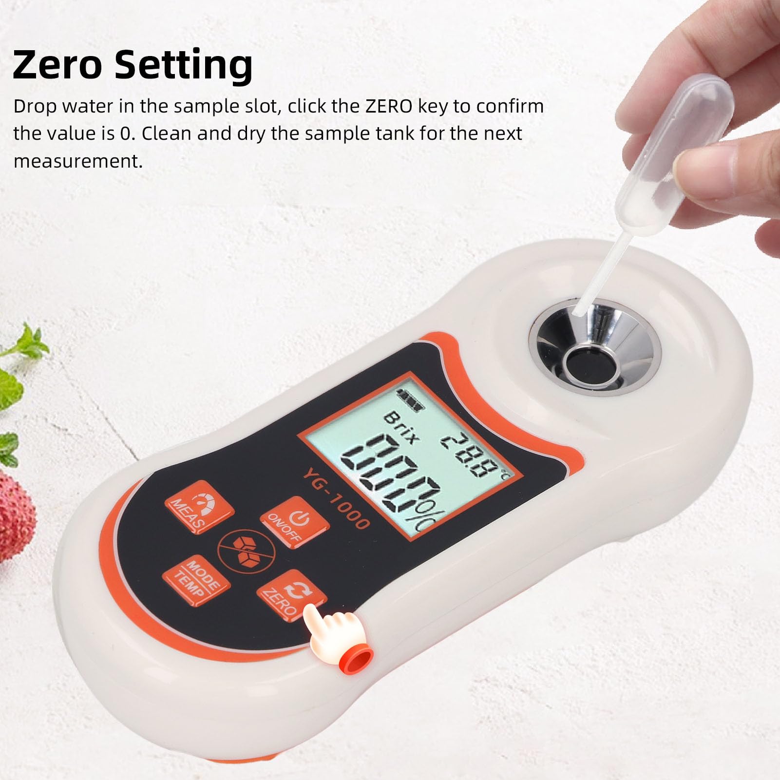 Generic Medidor de Azúcar de Frutas Diseño Compacto Lectura Instantánea para Medir el Contenido de Azúcar en Bebidas Frutas 126x51x35 Mm